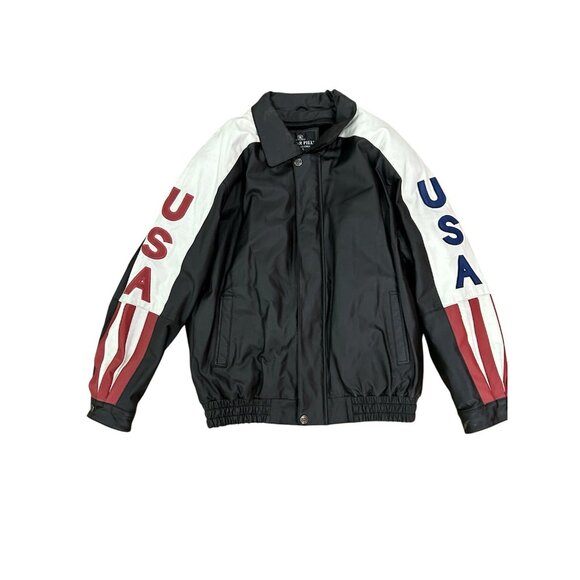 Oscar Piel American Flag MAGA Leather Jacket  Perfect Leather USA Mens Large VTG - Picture 7 of 16